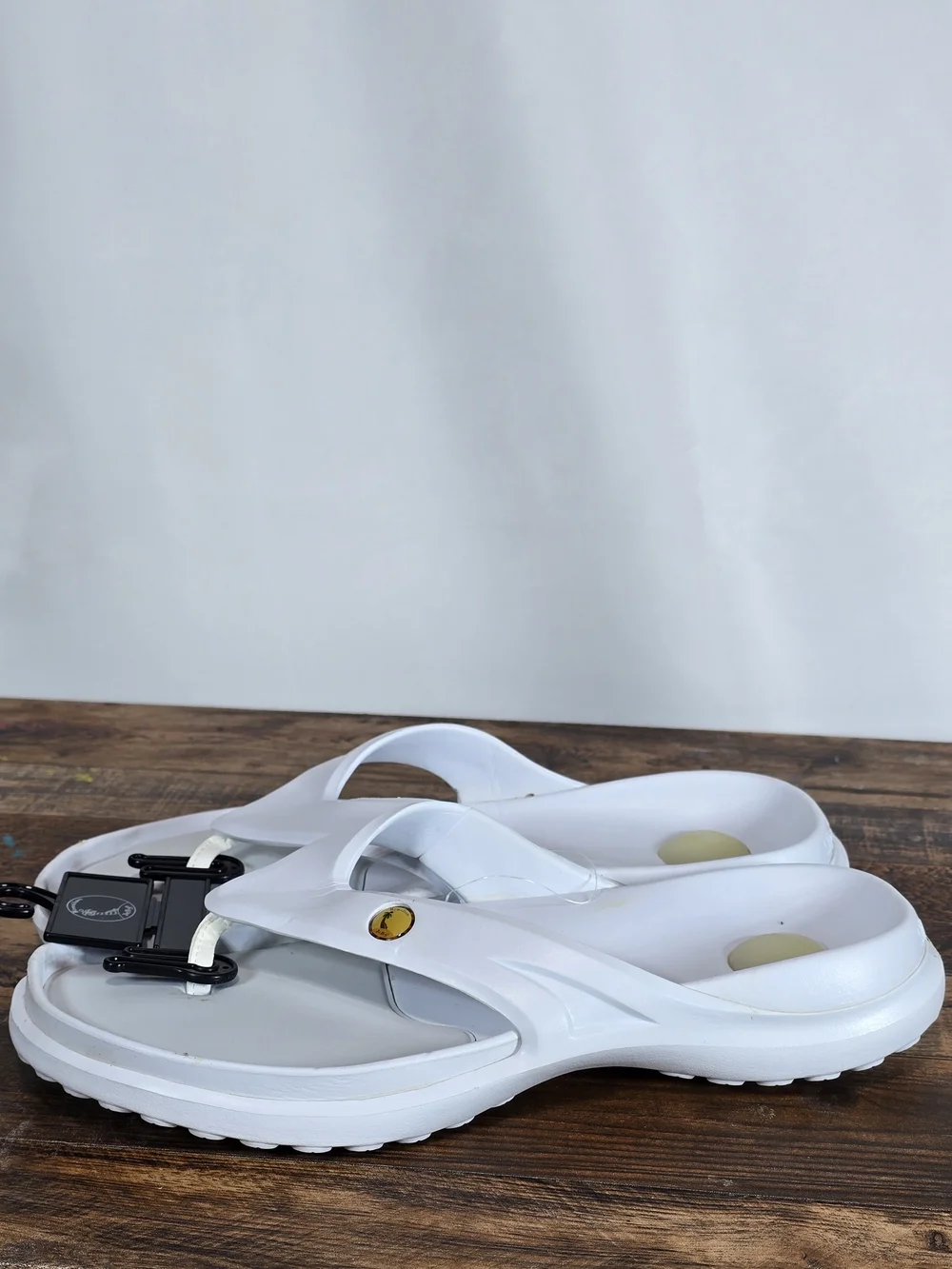 White Men's Comfy Flip Flops with Yellow Accent Size 9